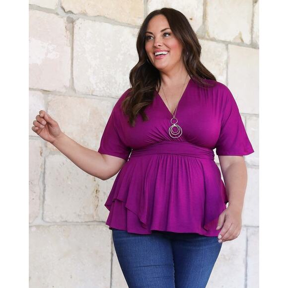 Kiyonna Top Promenade Style Magenta Purple Flutter Sleeves 1X Empire Waistline - Picture 10 of 11
